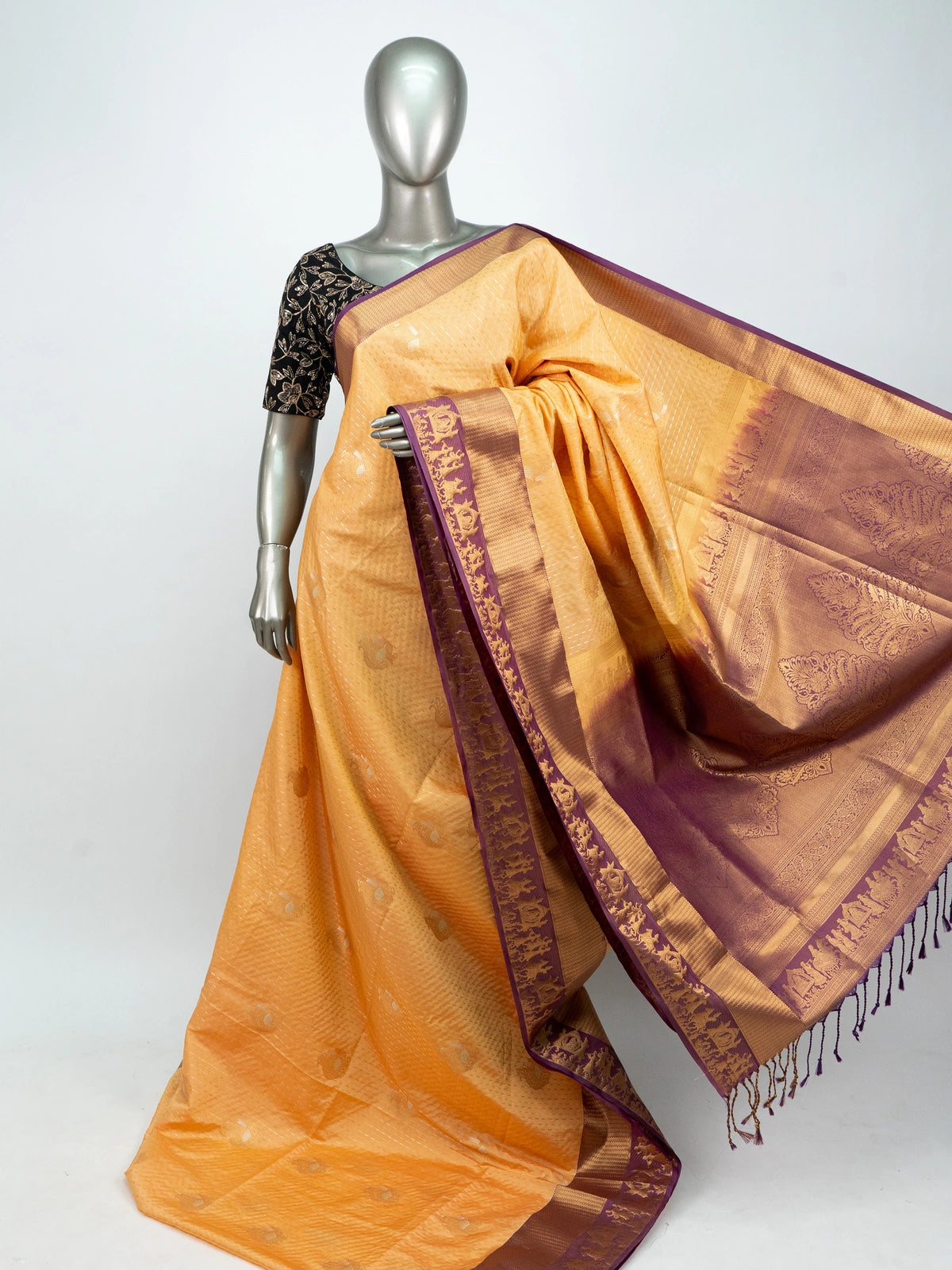 Mustard Yellow and Purple Vaira Oosi Design Semi Silk Saree