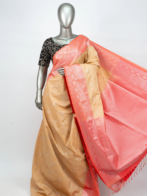 Beige semi silk saree with coral silver zari border and Vaira Oosi Design woven buttas