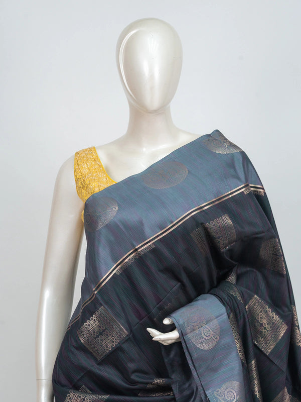 Dual-tone grey and gold Kanchipuram Fancy Silk saree with gold zari buttas and contrast zari border
