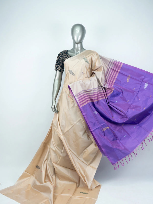 Cream and Purple Banana Silk Sarees
