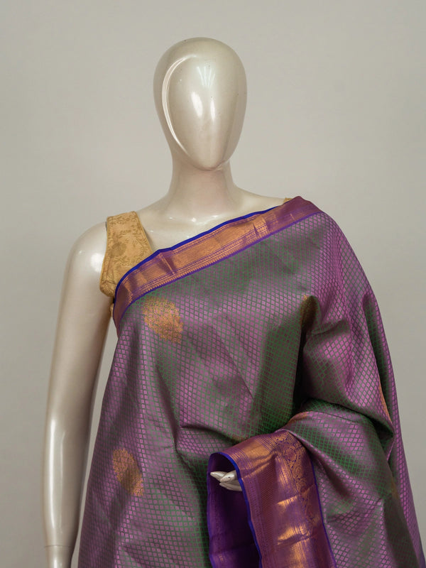 Mauve and violet pure Kanchipuram silk saree with gold zari buttas and contrast violet zari border