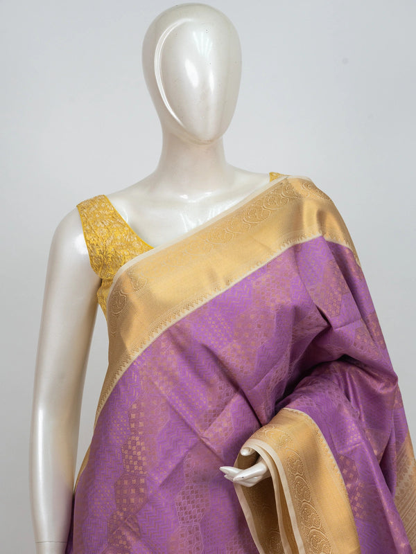 Lavender purple Kanchipuram fancy silk saree with contrast cream-gold zari border and woven pallu