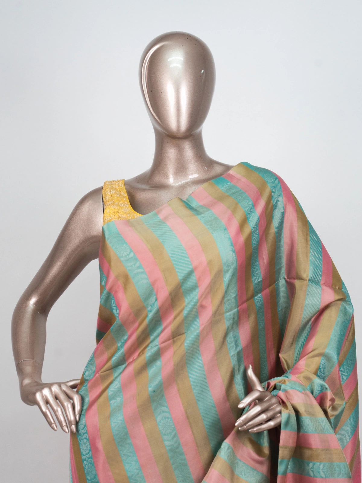 Multicolour and pink soft silk saree with diagonal stripes and contrast pink zari pallu