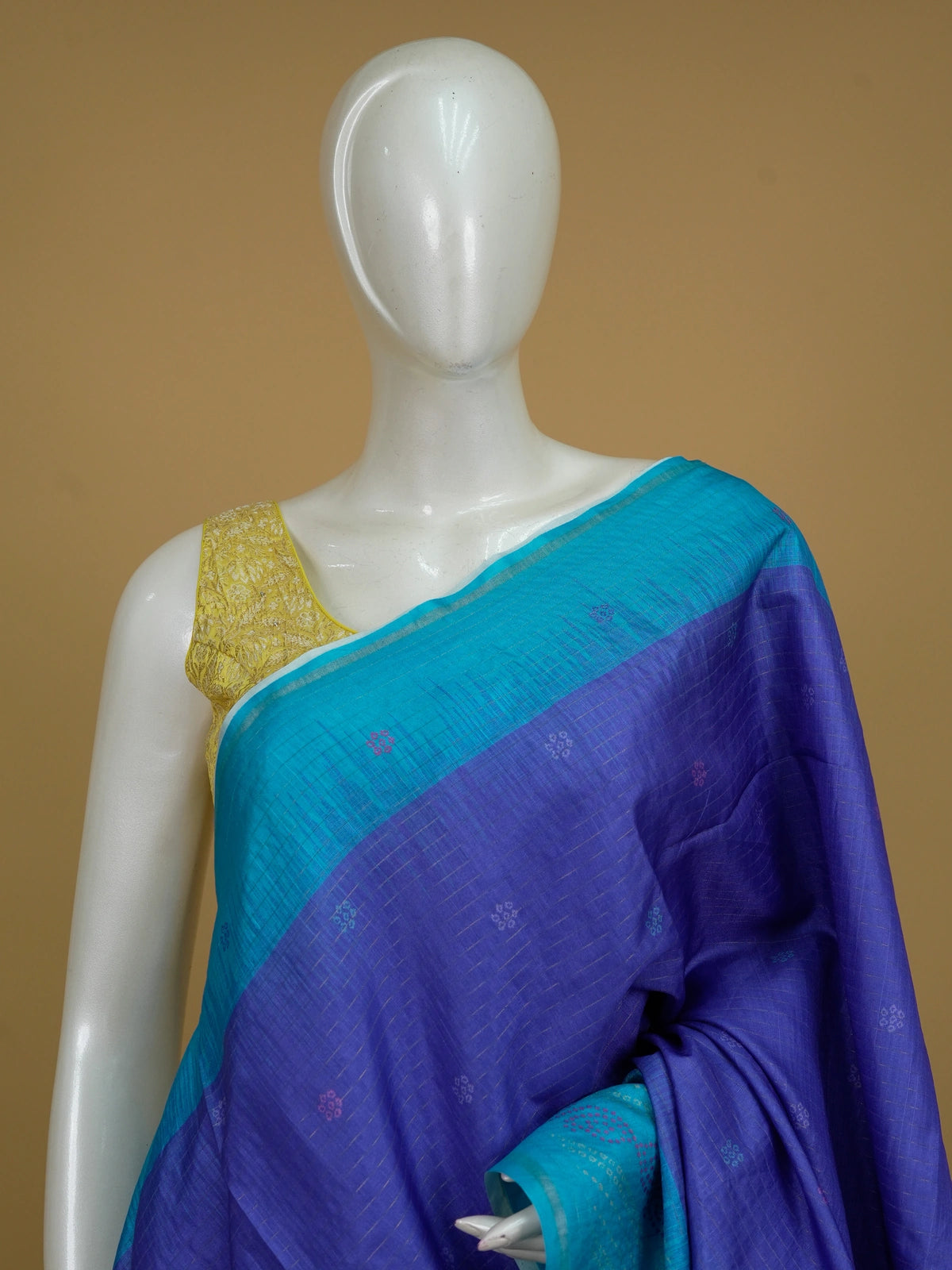 Royal blue Dola silk saree with turquoise contrast zari border and buti motifs