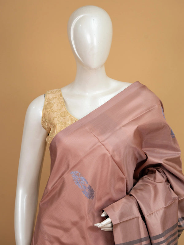 Dusty rose and black banana silk saree with contrast zari pallu and border
