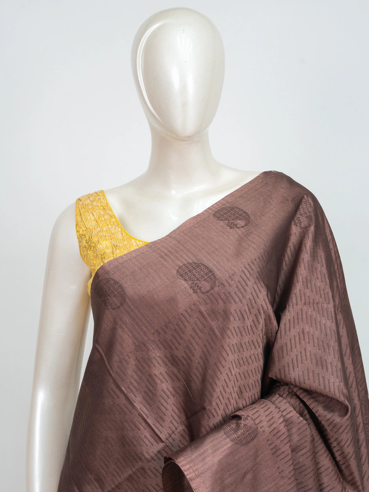 Dusty mauve Kanchipuram Fancy Silk saree with tonal buta motifs and jaali-work pallu