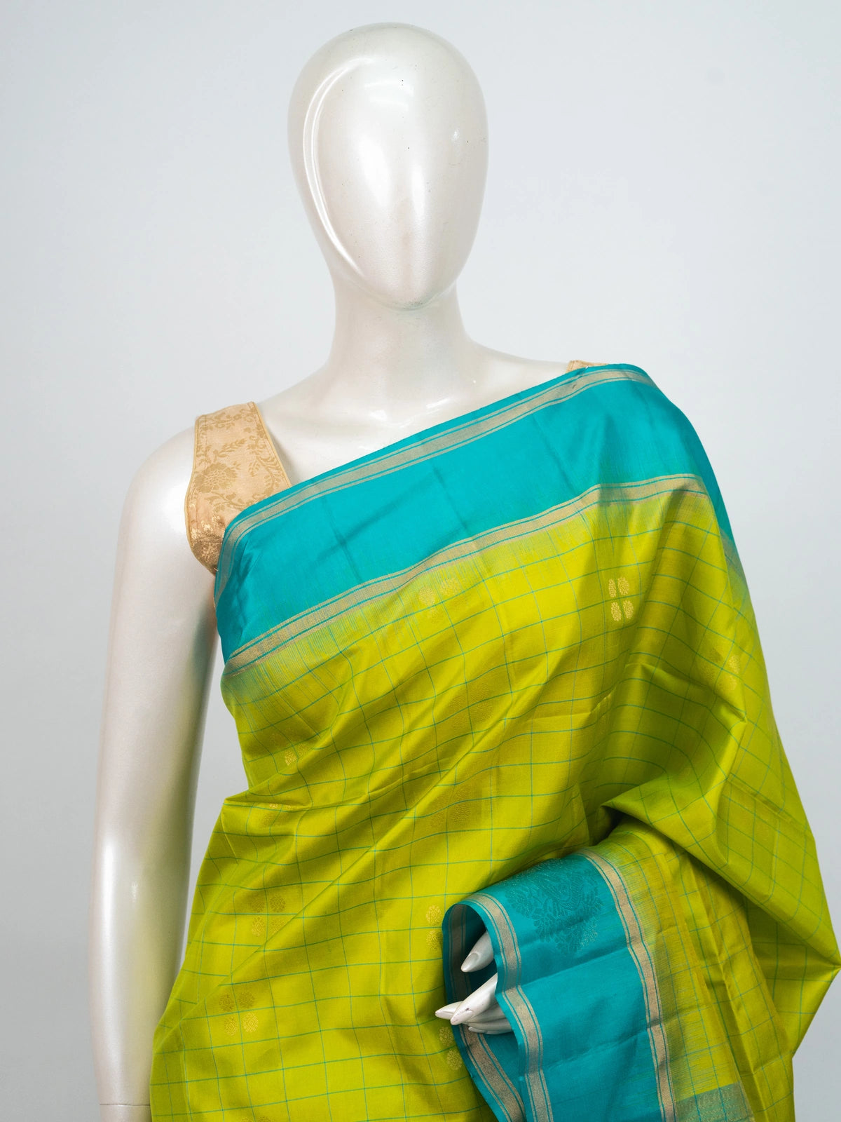 Lime Green and Teal Blue Soft Silk Saree