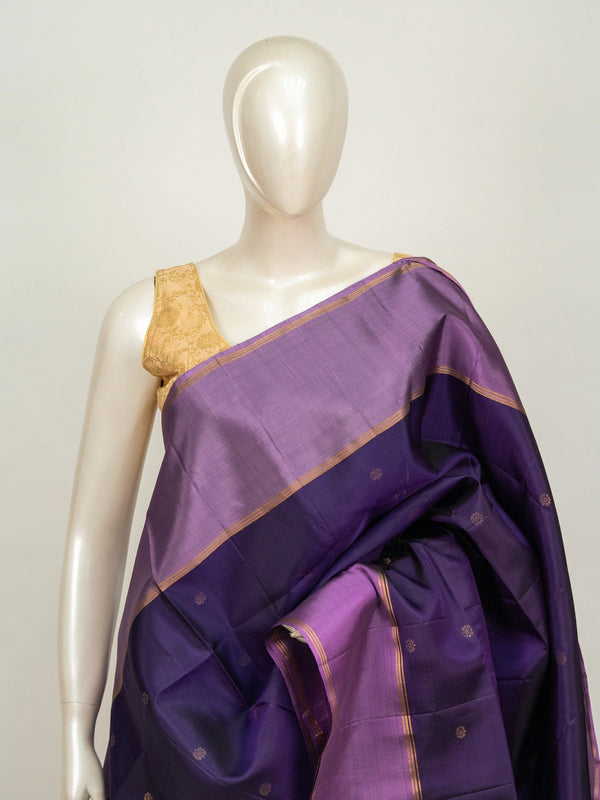 Purple and lavender pure soft silk saree with gold zari border and paisley pallu