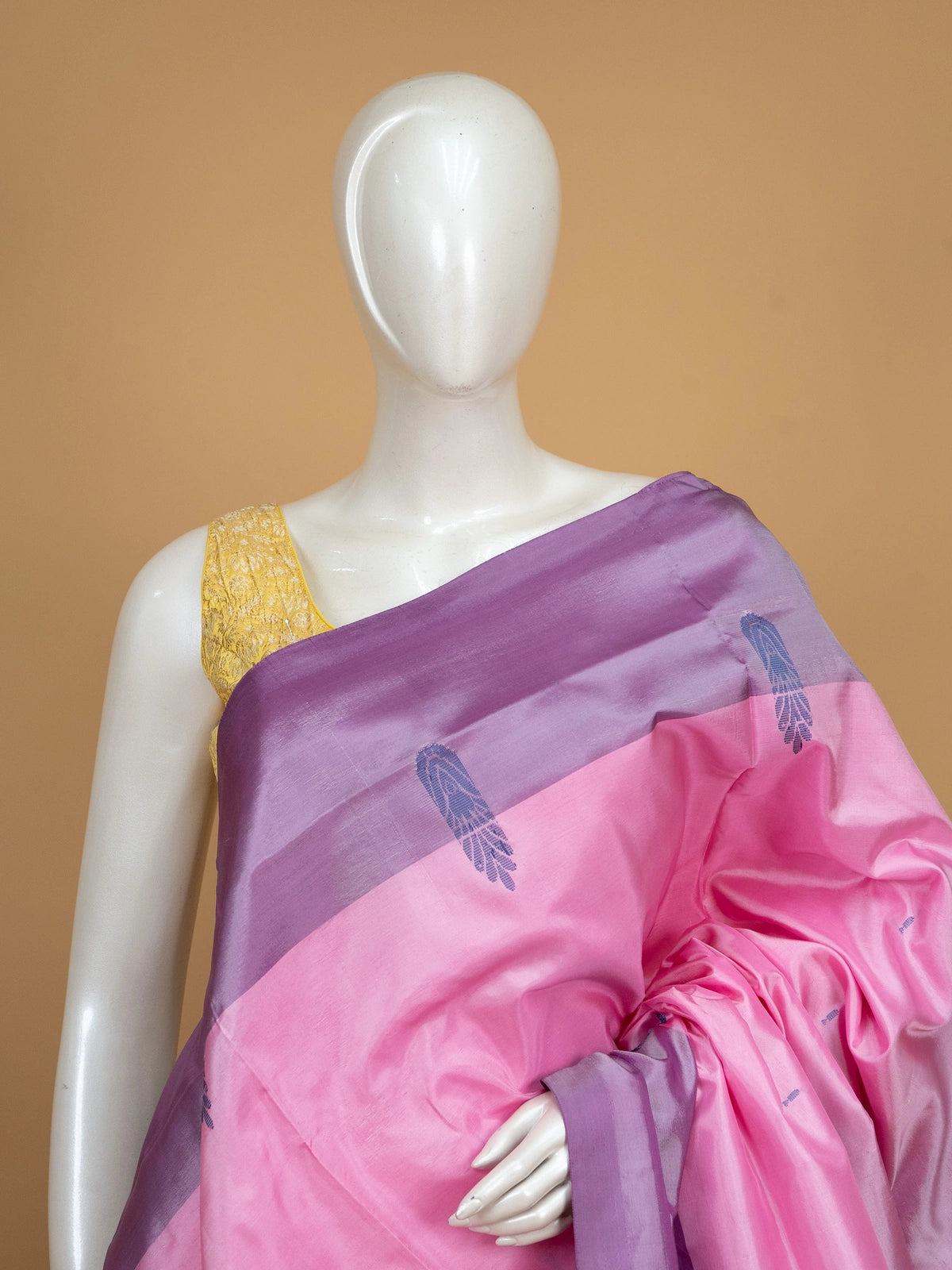 Pink and purple Banana Silk saree with contrast border and gold zari pallu