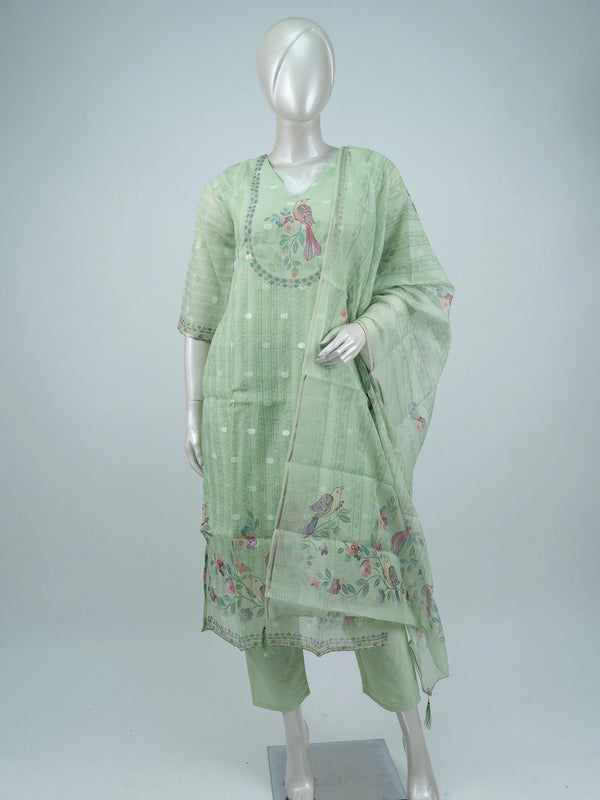 Sage Green bird print Kota cotton straight cut kurti set with pants and dupatta