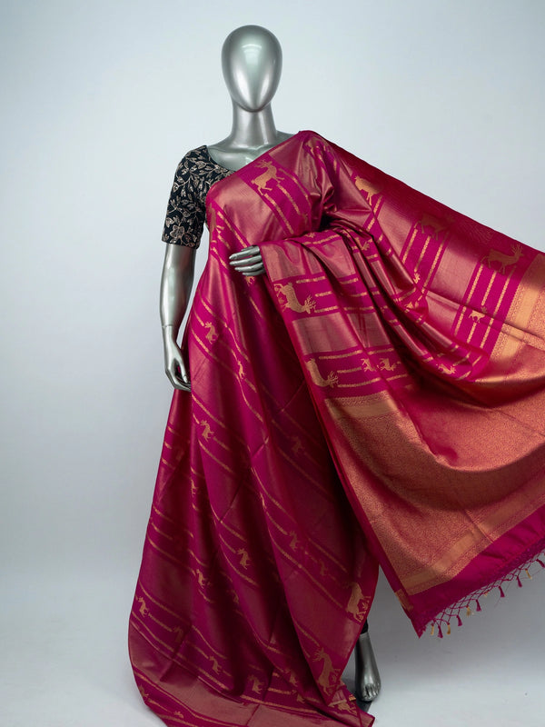 Magenta Pink and Gold Semi Raw Silk Saree