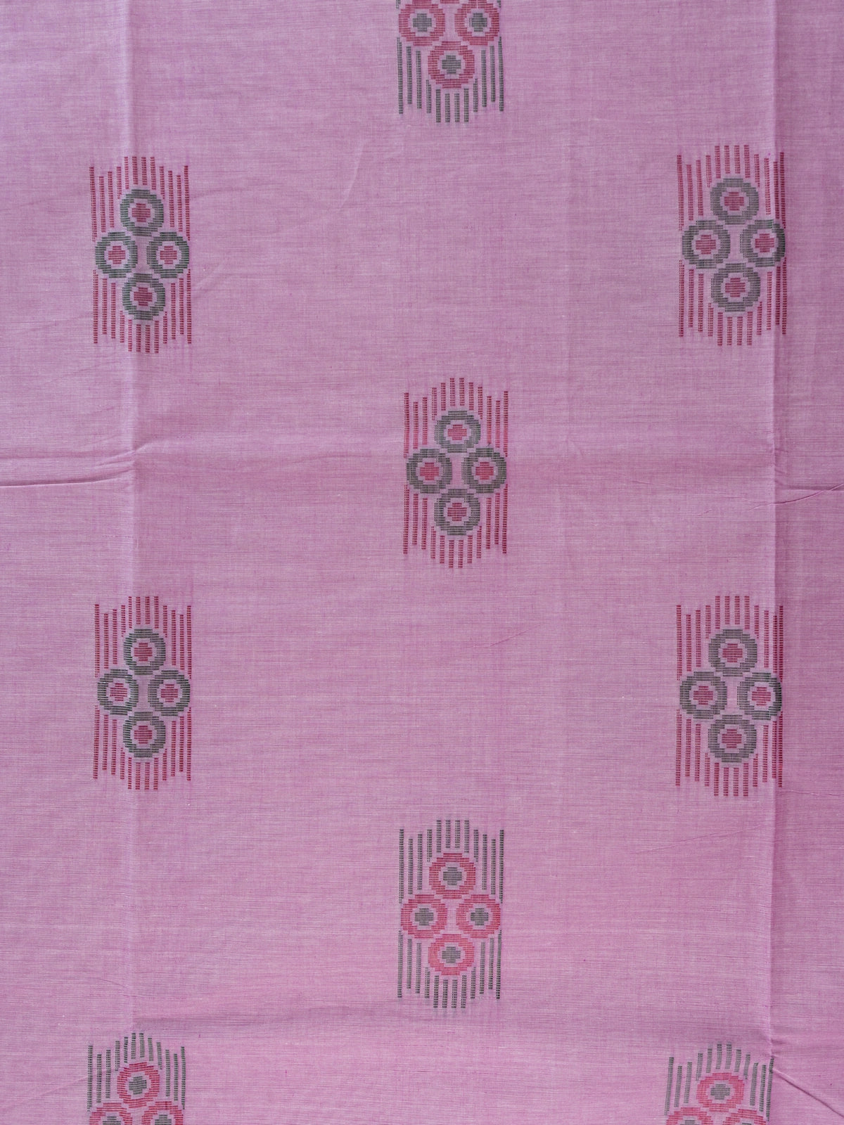Mauve silk cotton saree with grey contrast border and woven circular buttas