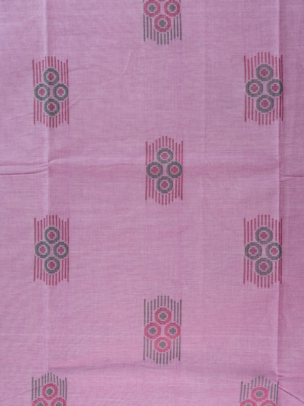 Mauve silk cotton saree with grey contrast border and woven circular buttas
