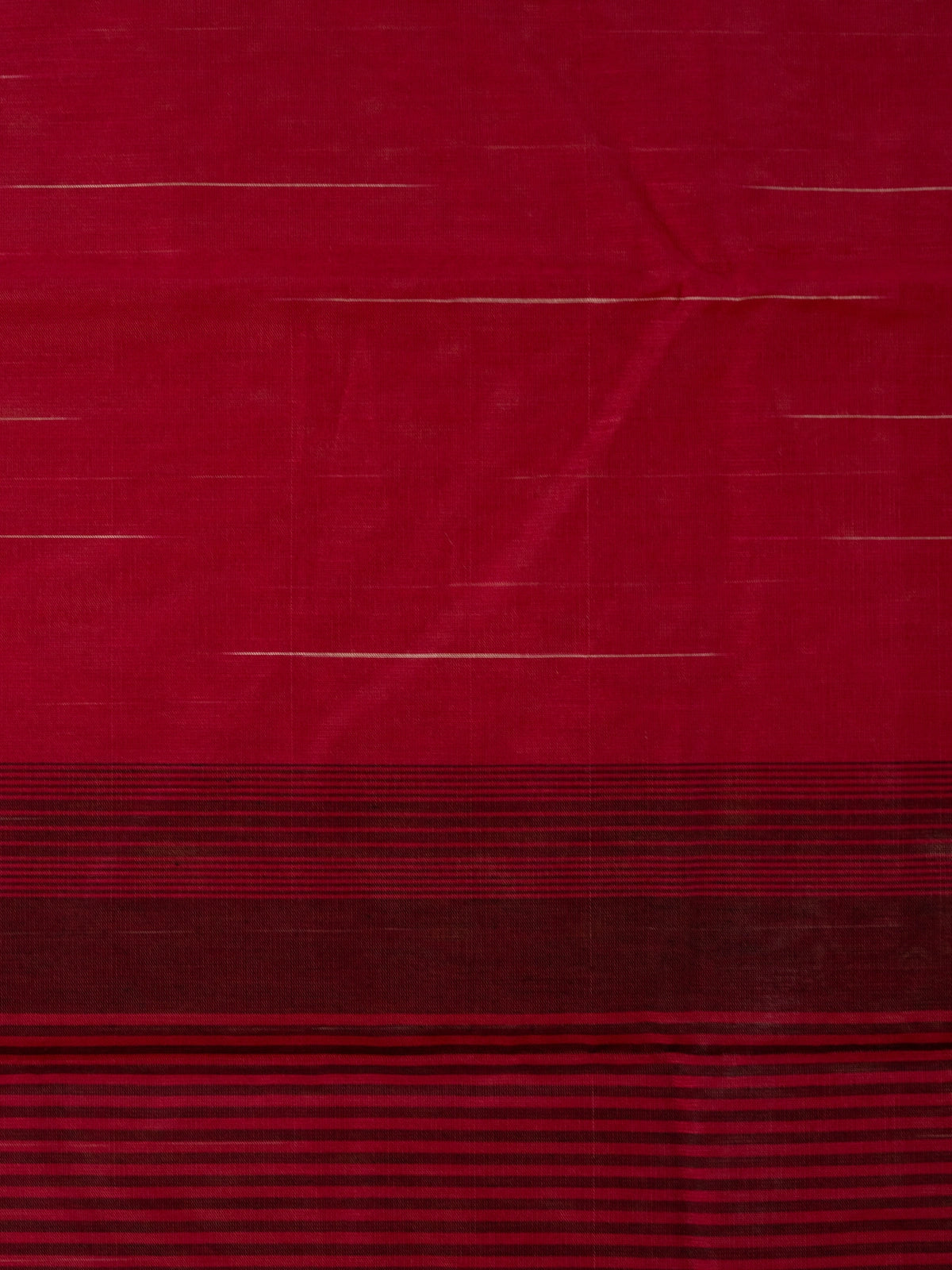 Red silk cotton saree with fine zari stripes and a striped maroon pallu