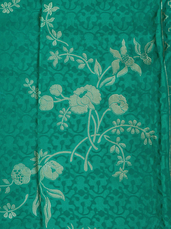 Sea green designer saree with tonal floral weave, lotus pallu motifs and patola-style border