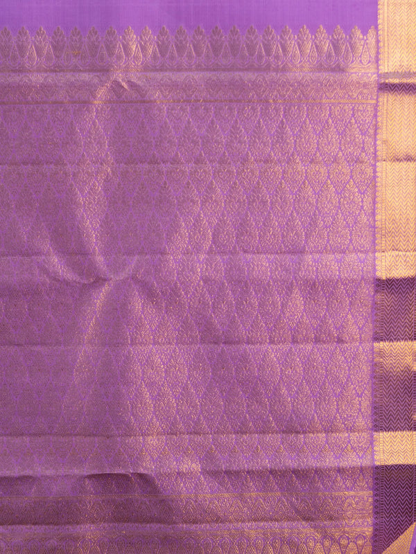 Purple pure Kanchipuram silk saree with gold zari border, buta motifs and zari pallu