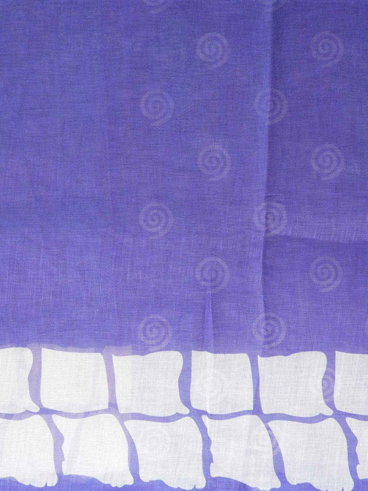 Violet linen cotton saree with white batik square-grid border and spiral motifs