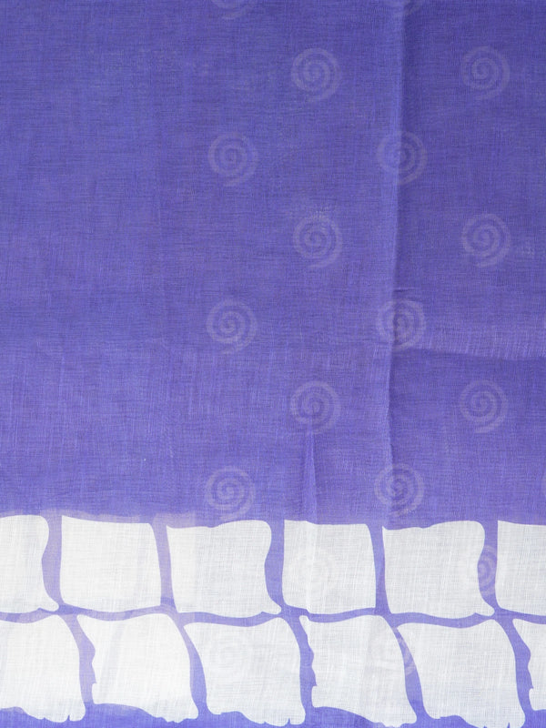 Violet linen cotton saree with white batik square-grid border and spiral motifs