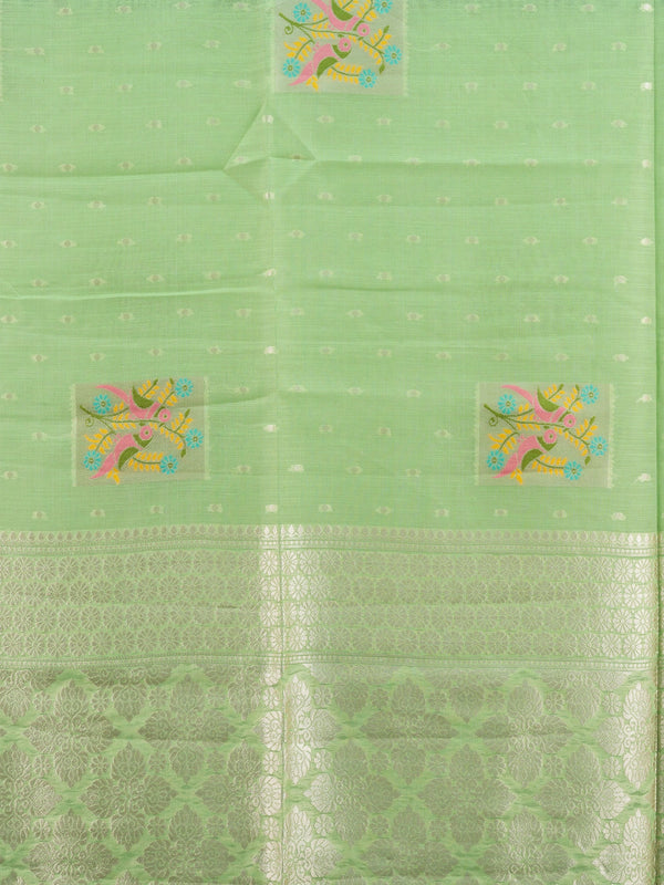 Pista Green Linen Cotton Saree