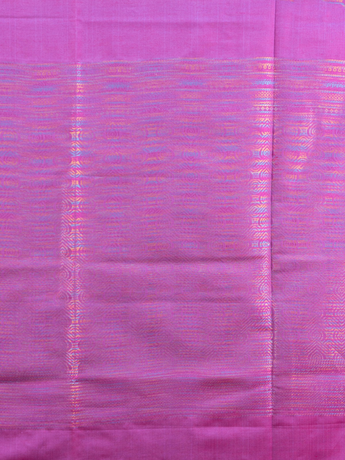 Magenta purple Kanchipuram Fancy Silk saree with multicolour zari buttas, contrast border and tasselled pallu