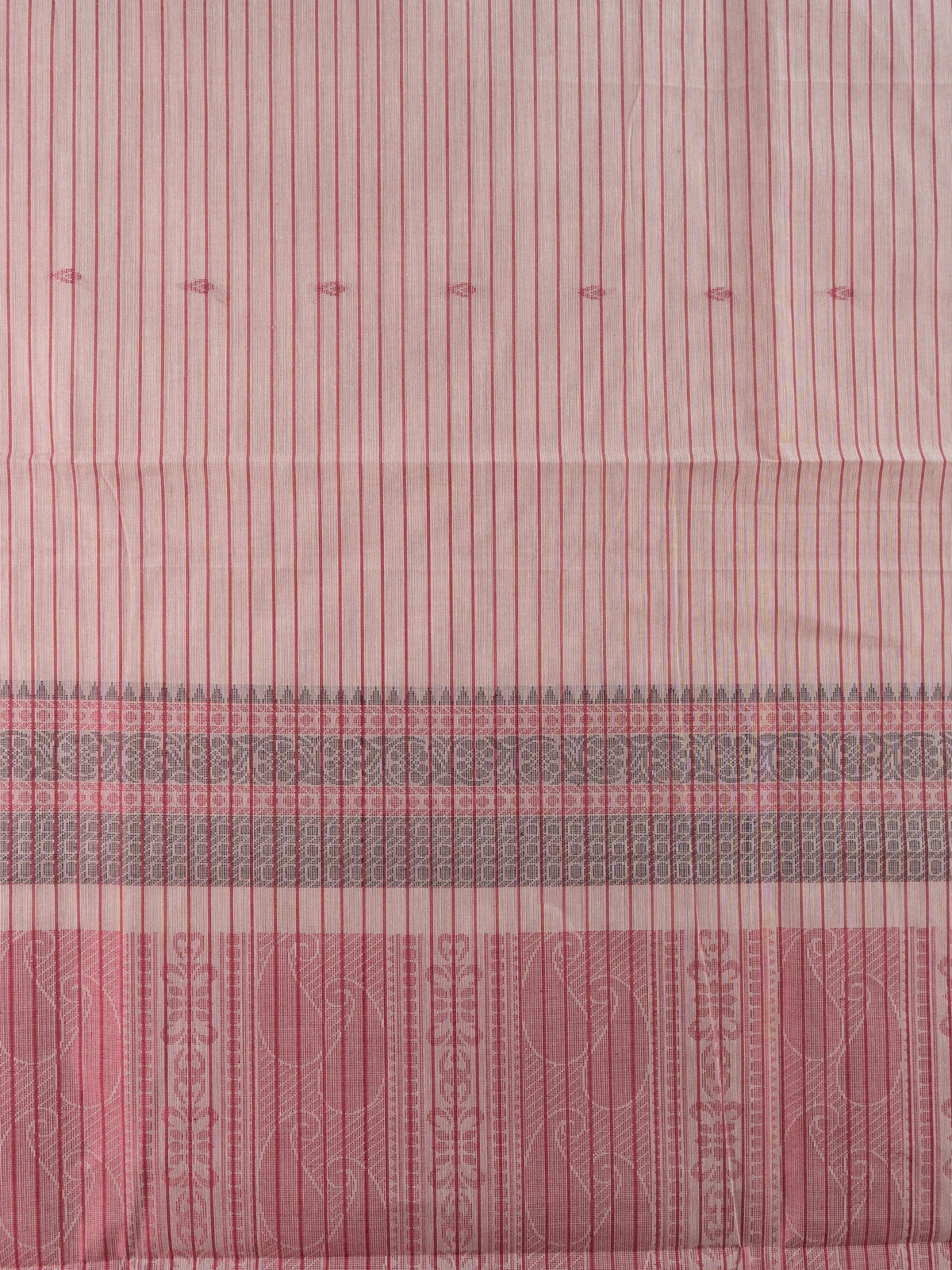 Dusty pink semi raw silk saree with maroon stripes, mustard border and woven paisley pallu