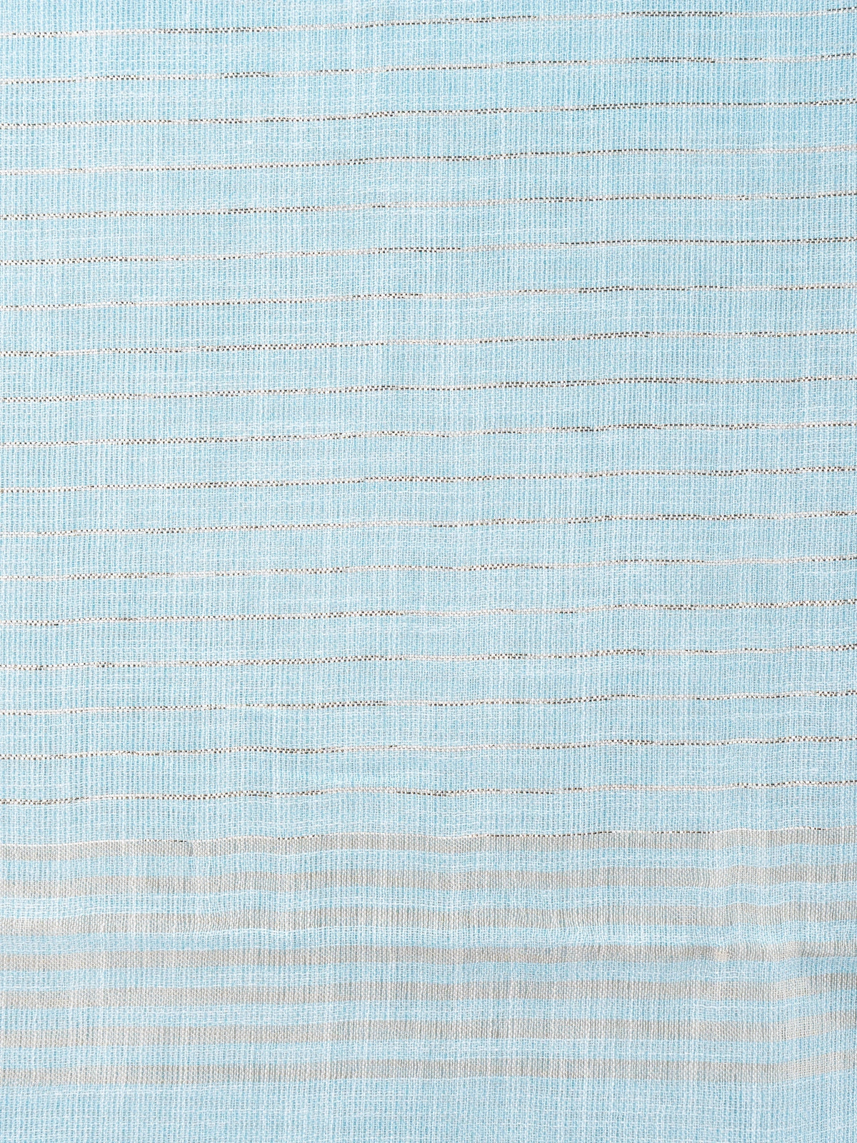 Sky blue linen cotton saree with fine silver zari stripes and matching blouse