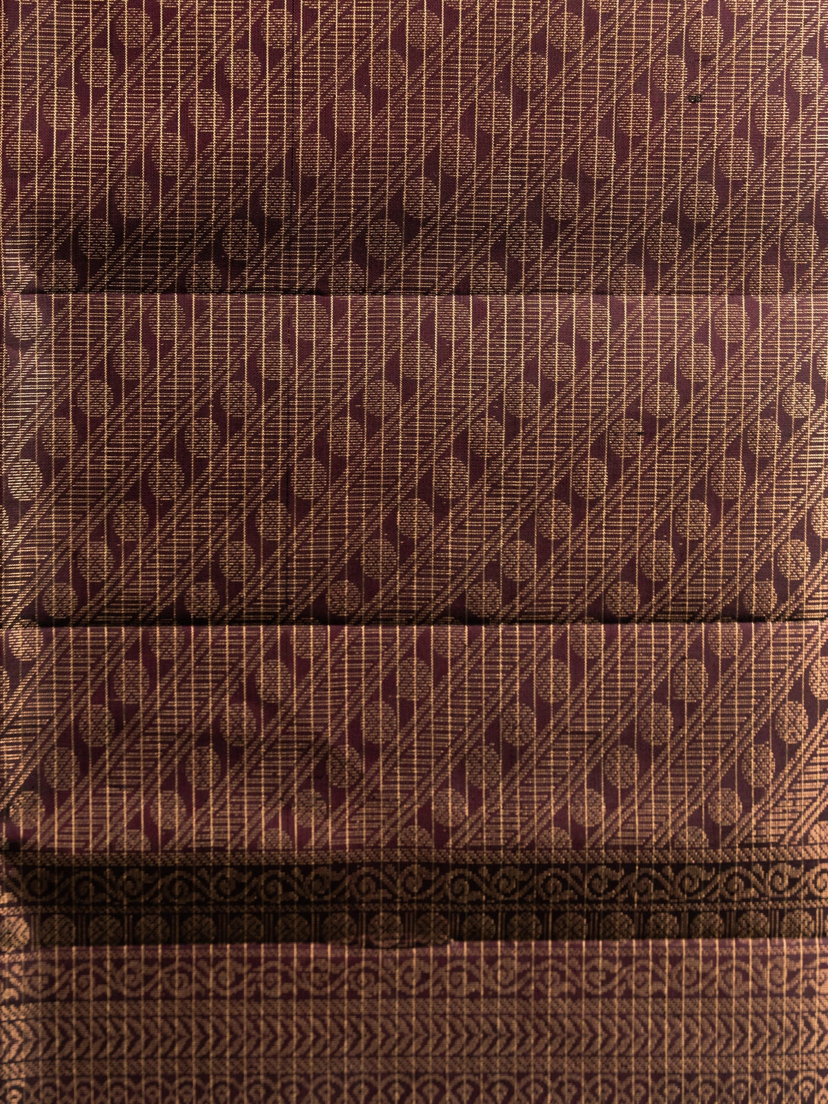 Mustard yellow pure soft silk saree with maroon contrast border and gold zari checks