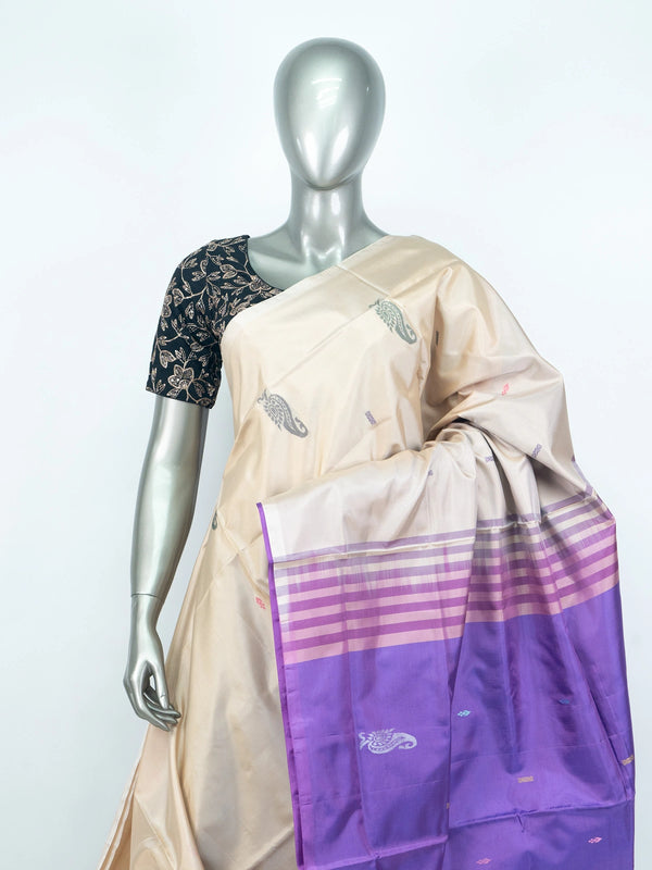 Cream and Purple Banana Silk Sarees