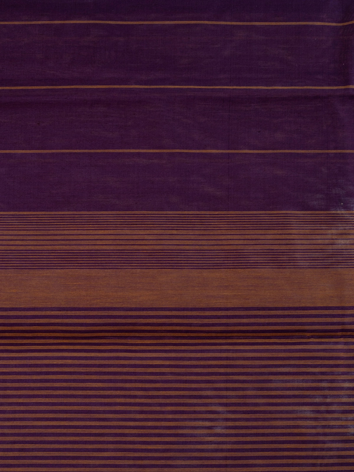 Purple silk cotton saree with gold stripes and mustard striped pallu