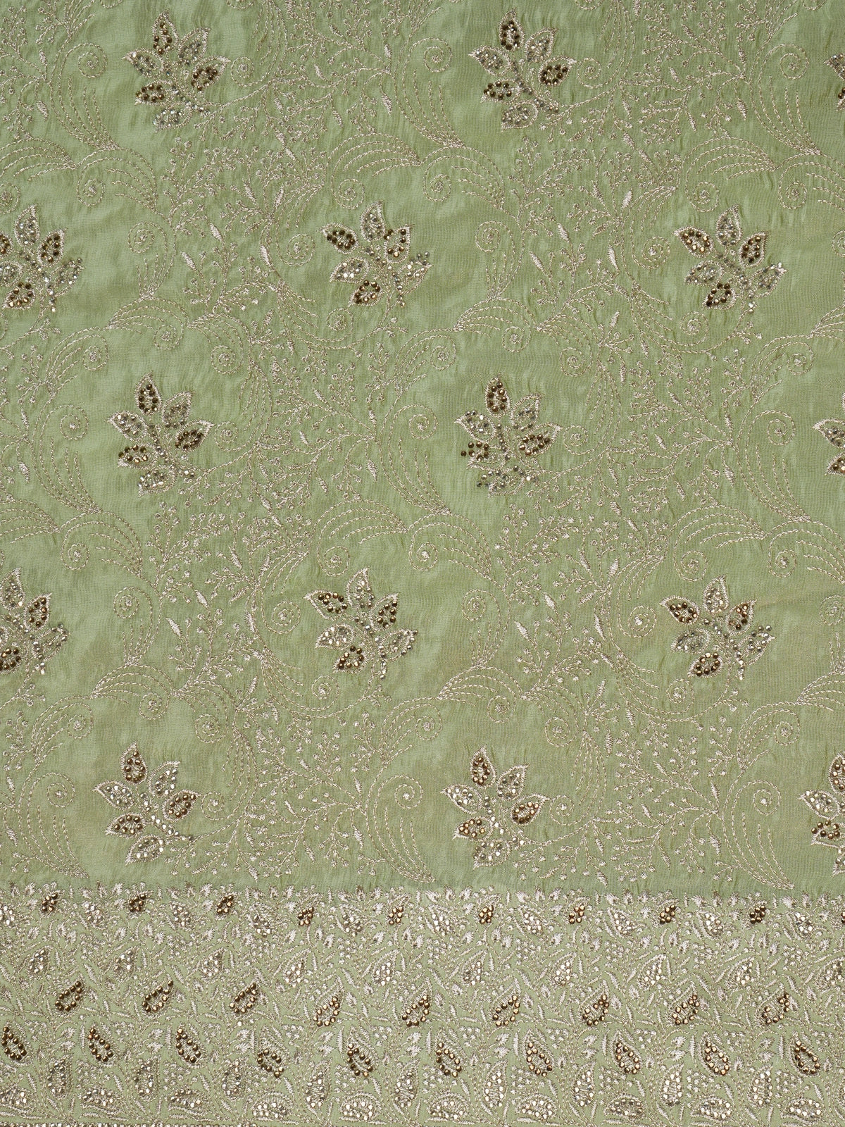 Pista green designer saree with sequin floral embroidery and contrast yellow blouse