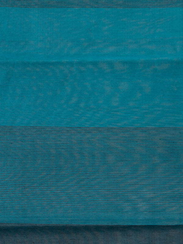 Teal blue silk cotton saree with tonal checks and contrast dark navy border