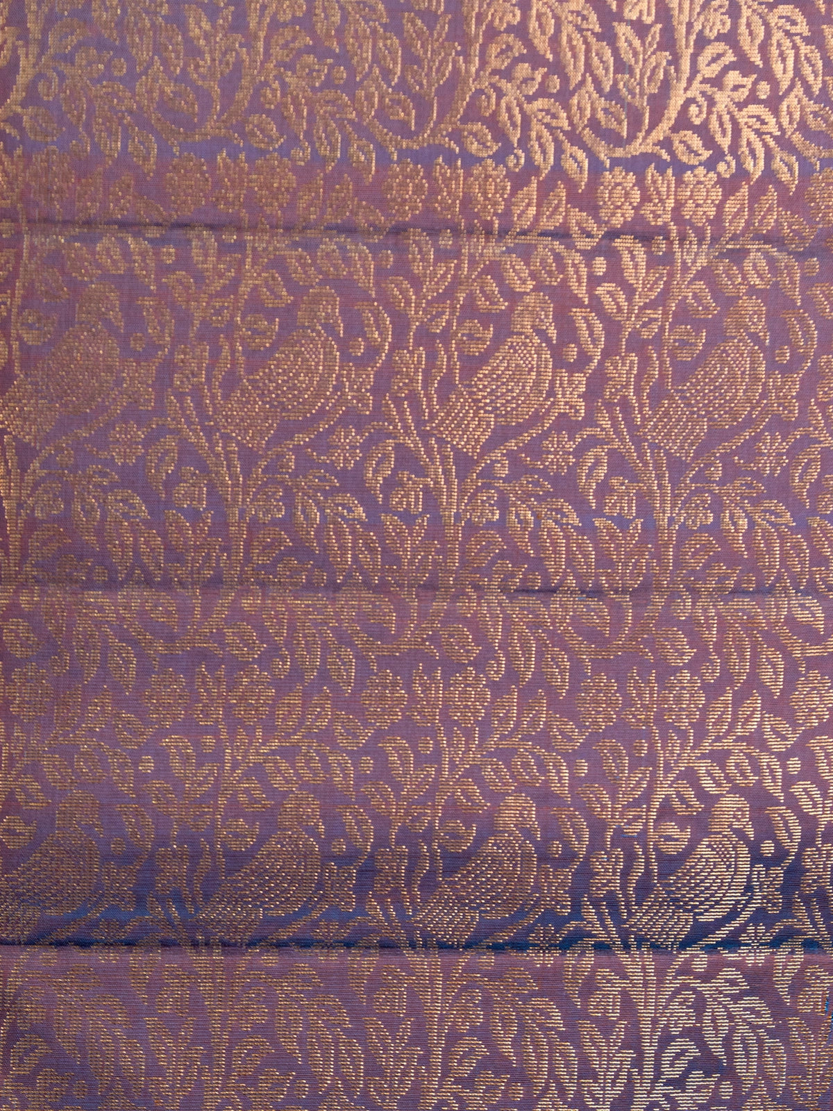 Teal green Kanchipuram Pure Mix saree with purple contrast border and gold zari brocade pallu