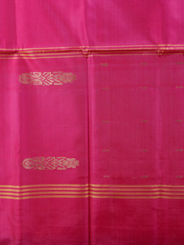 Grey-blue Banana Silk saree with contrast pink zari border and pallu