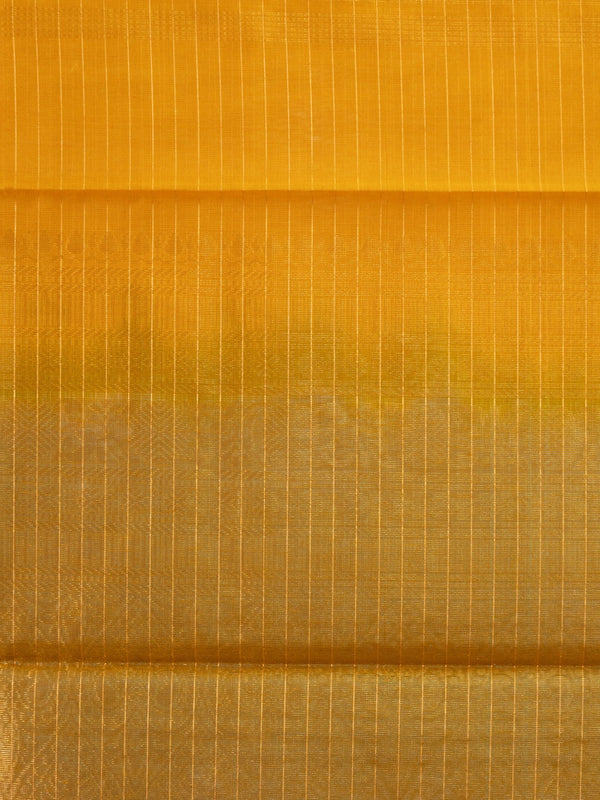 Mustard yellow pure silk cotton saree with olive green contrast zari border and golden pallu