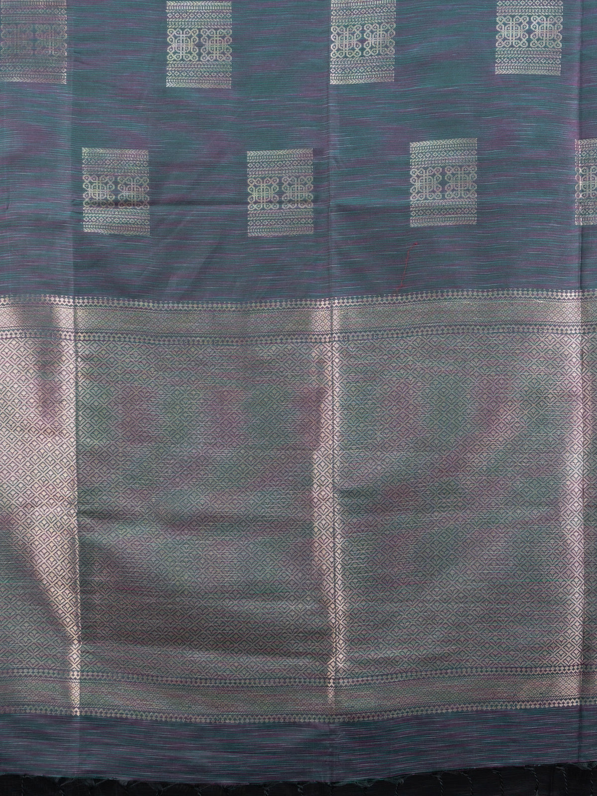 Dual-tone grey and gold Kanchipuram Fancy Silk saree with gold zari buttas and contrast zari border