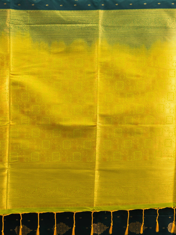 Bottle Green and Lime Gold Kanchipuram Fancy Silk Saree