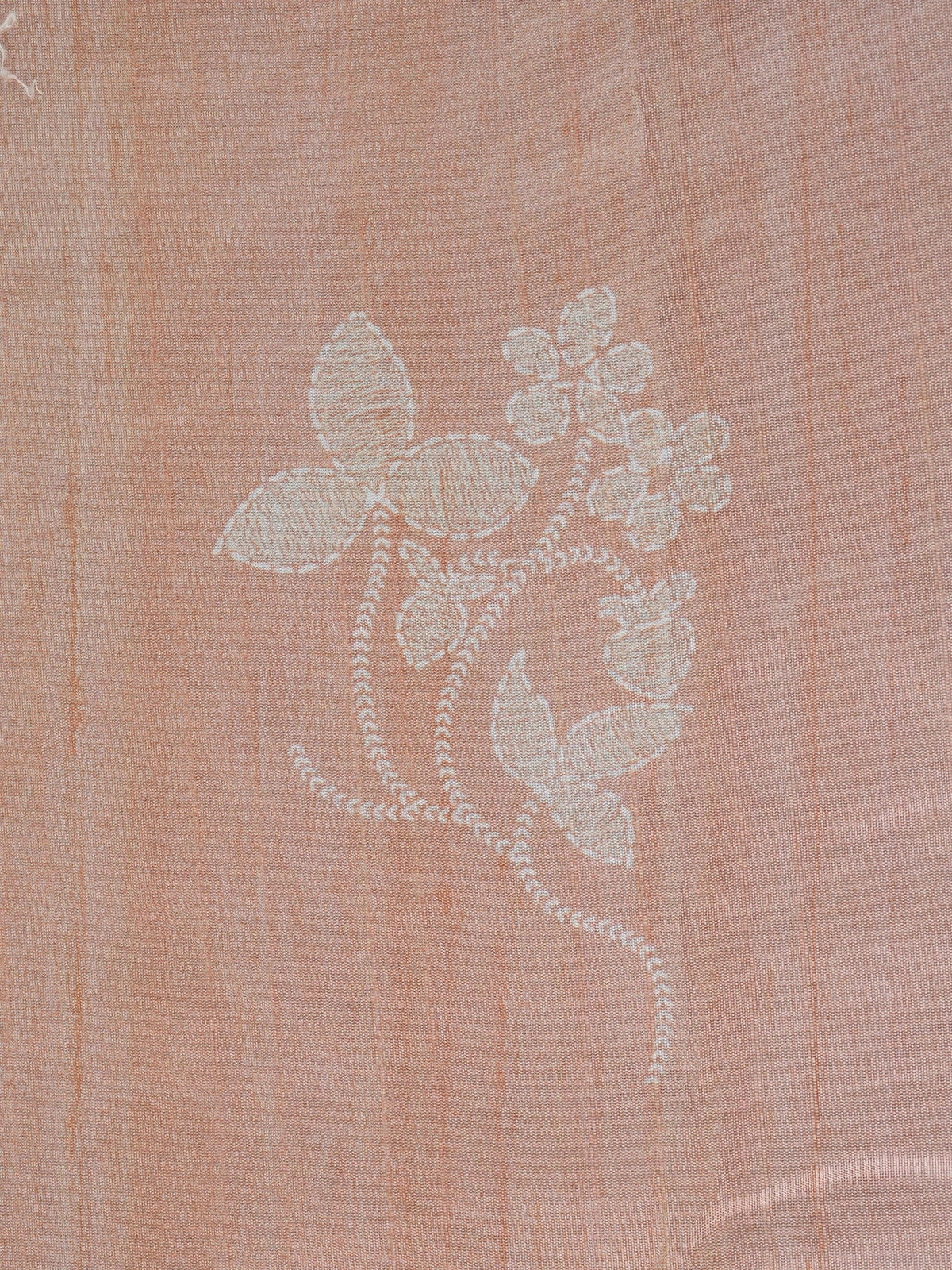 Peach Dola silk saree with white woven floral motifs and tonal zari border