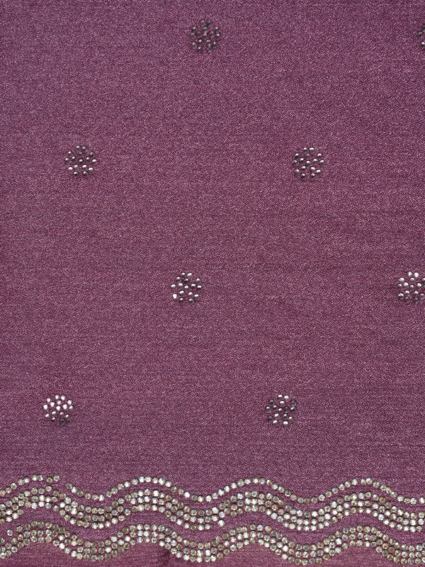 Wine purple designer saree with scattered stone buttas and scalloped silver stone border