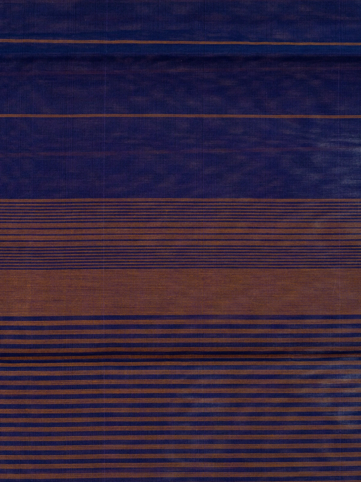 Navy blue silk cotton saree with copper stripes and contrast striped pallu