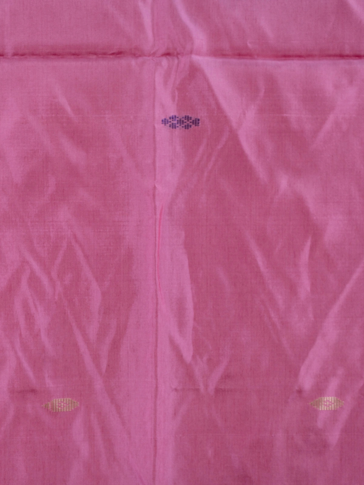 Pink banana silk saree with contrast blue pallu, butta motifs and striped border