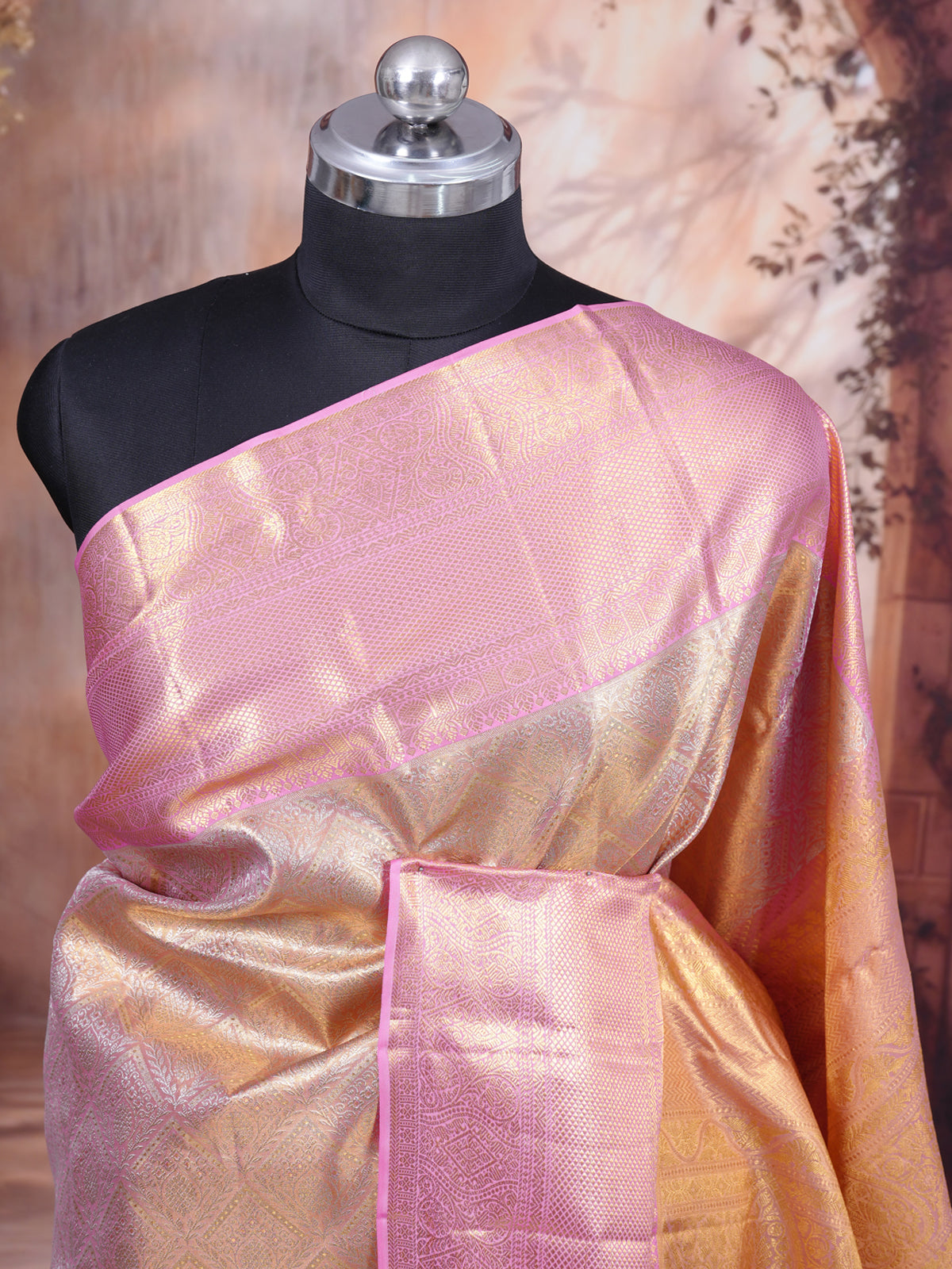 Pastel Pink and Gold Kanchipuram Pure Mix Saree