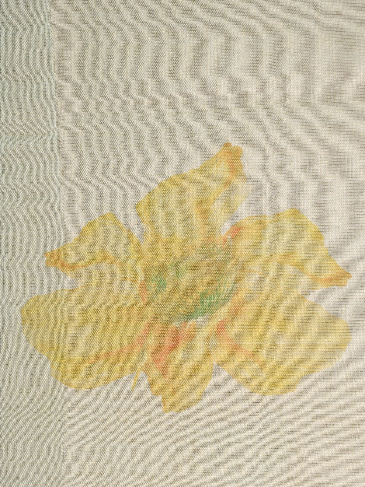 Cream linen cotton saree with yellow watercolour floral print and matching blouse