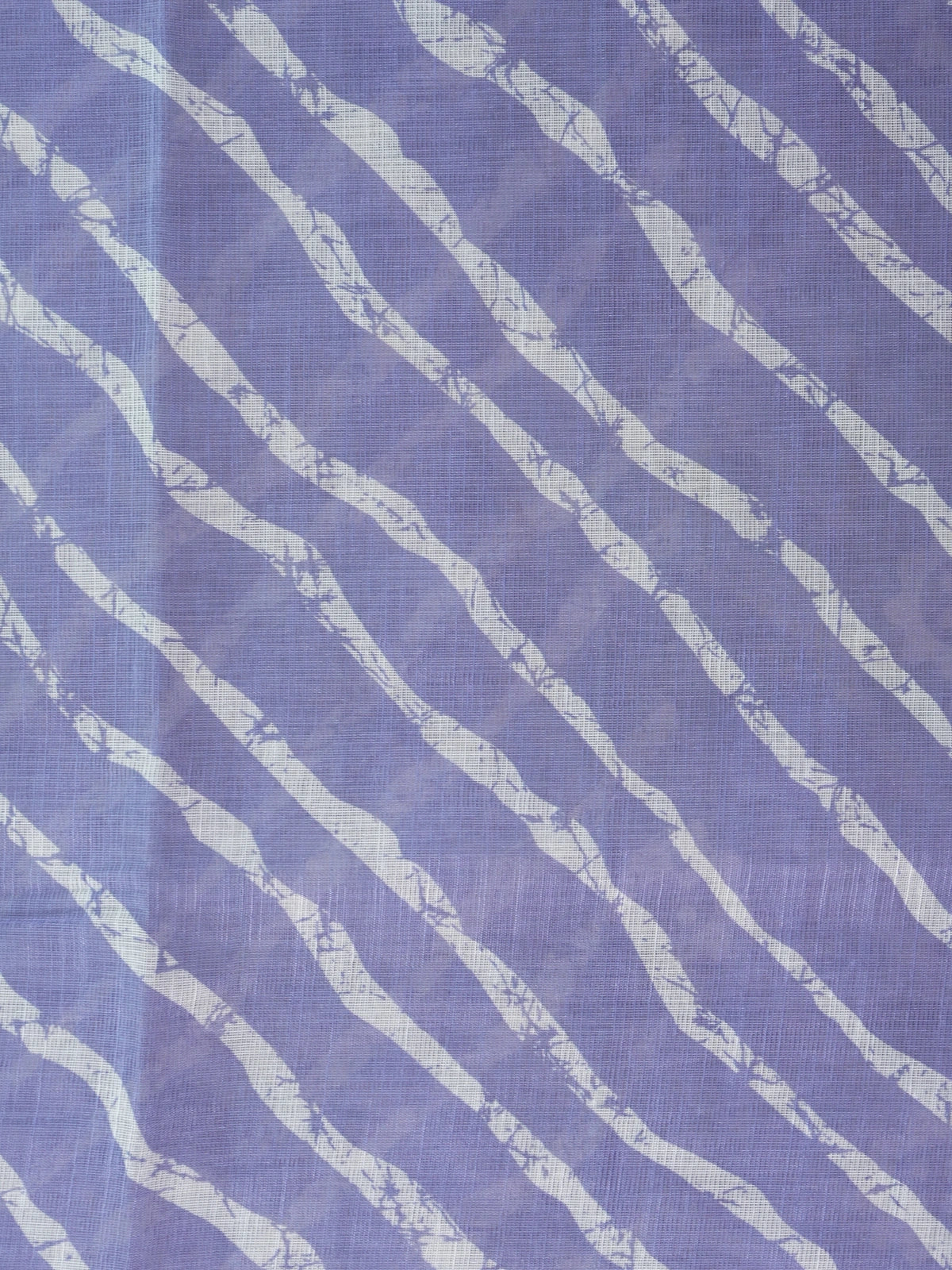 Lavender linen cotton saree with white leheriya batik stripes, multicolour floral batik pallu and golden zari border