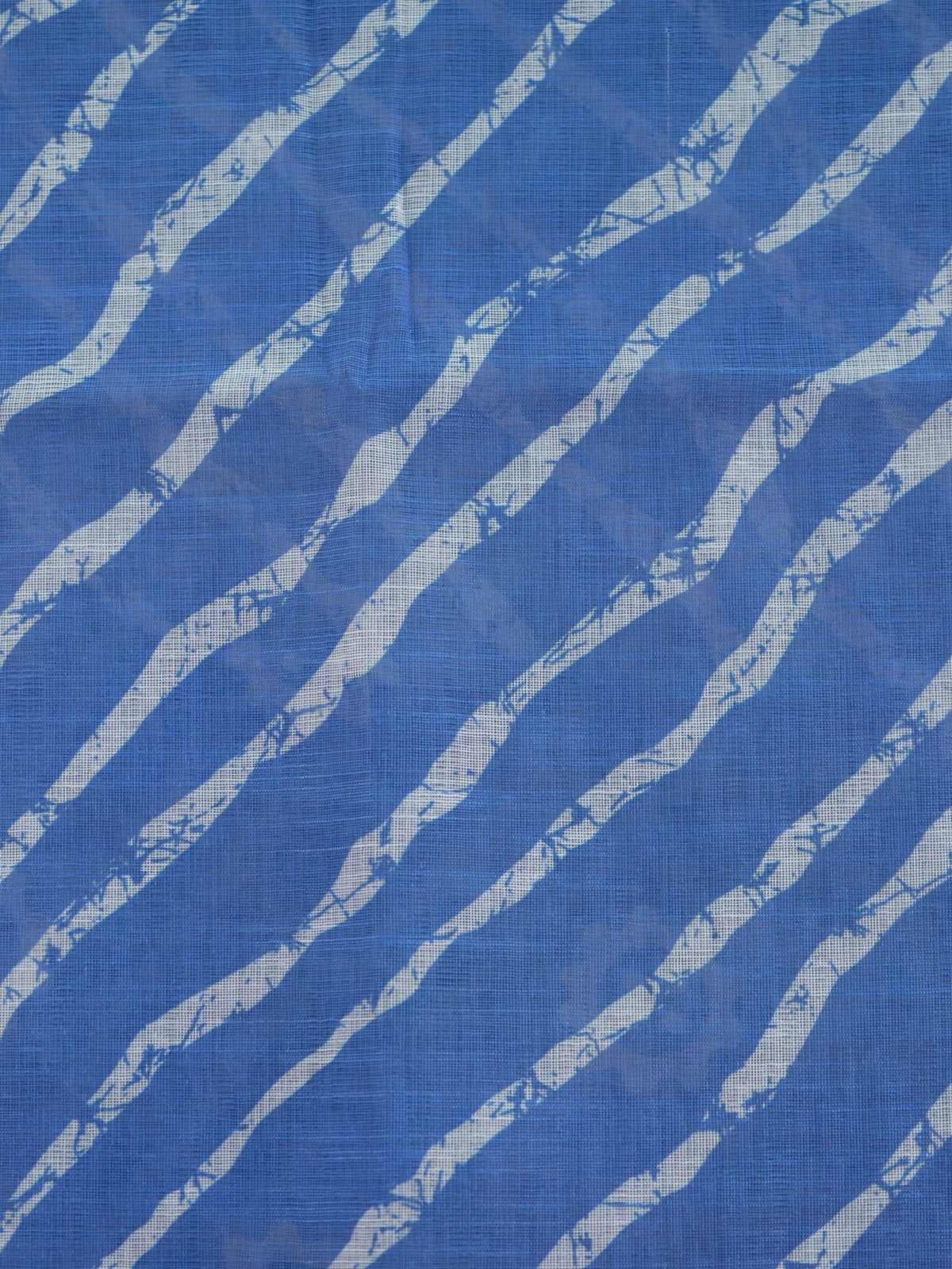 Blue and white leheriya batik linen cotton saree with golden zari border and floral pallu