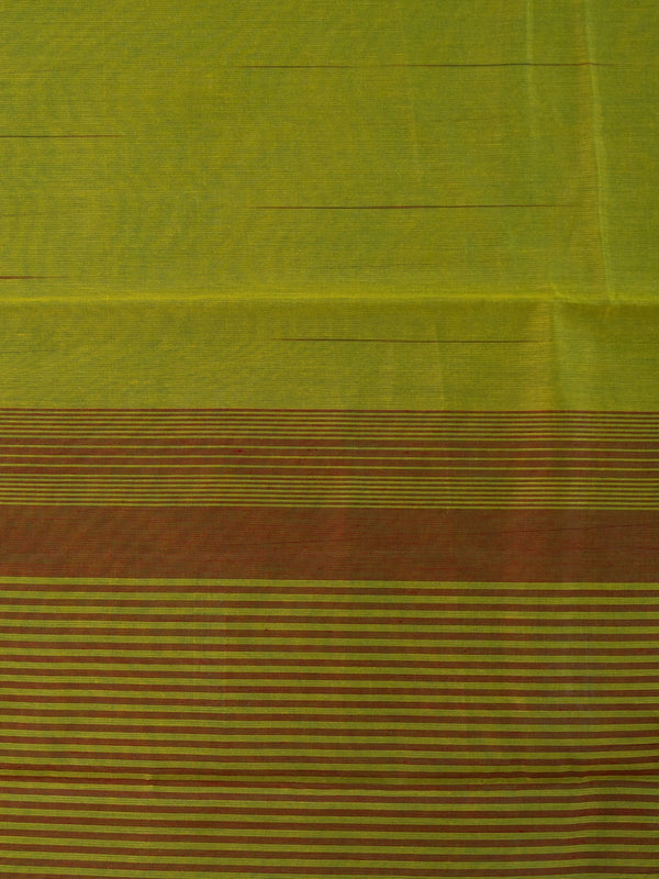 Mehendi green silk cotton saree with contrast green border and maroon gold zari striped pallu