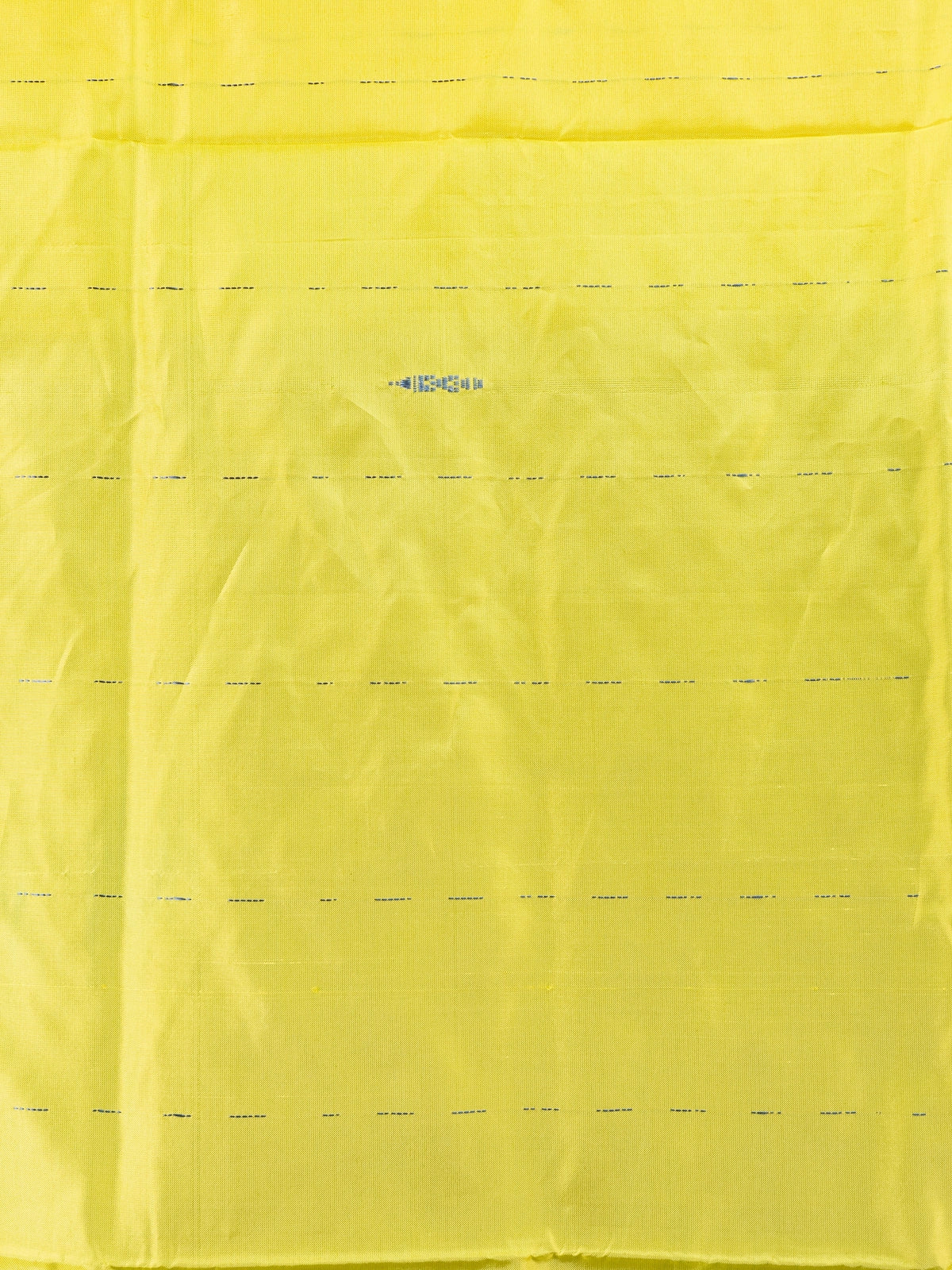 Yellow banana silk saree with contrast blue pallu, striped border and blue blouse