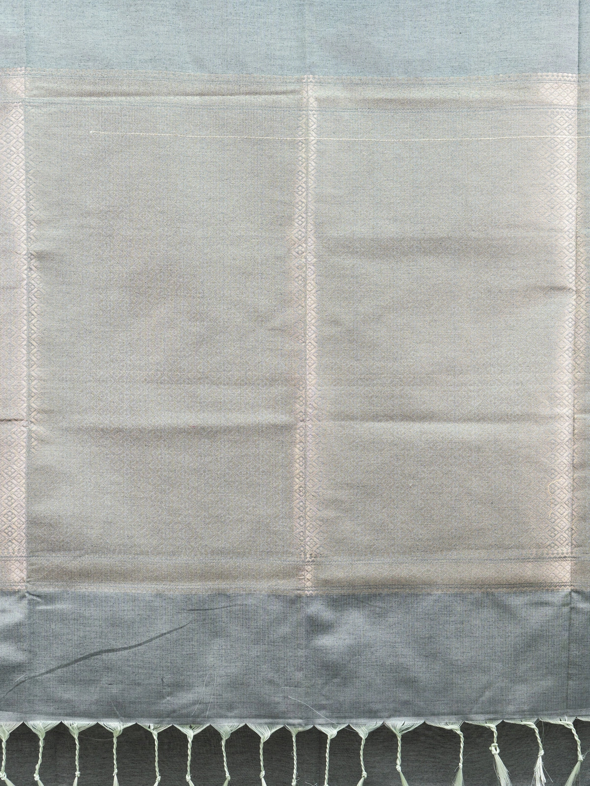 Grey and black Kanchipuram fancy silk saree with copper-gold zari butta motifs and contrast zari border