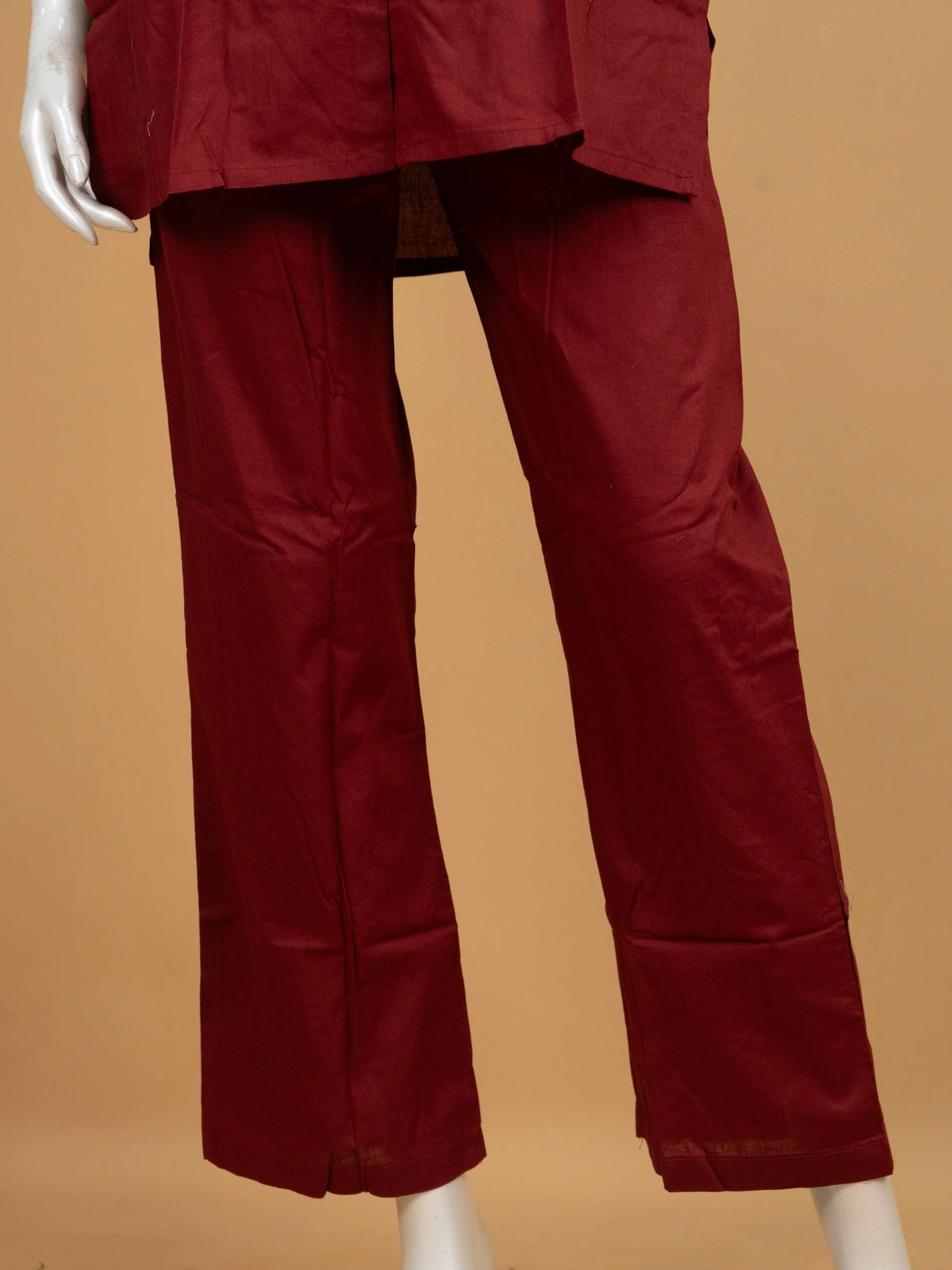 Maroon floral applique cotton co-ord kurti set with straight pants