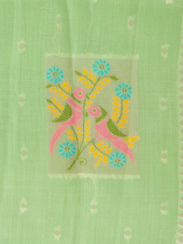 Pista Green Linen Cotton Saree