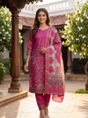 Rani Pink Kalamkari Printed Straight Cut Kurti Set with Dupatta